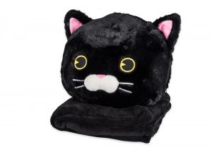 Black Cat Kids Pillow w/ Soft Black Fleece Blanket B7CT