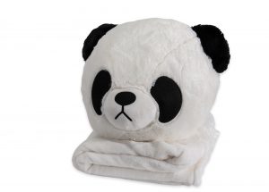 Cute Kids Throw Pillow with Soft Fleece Blanket - Panda